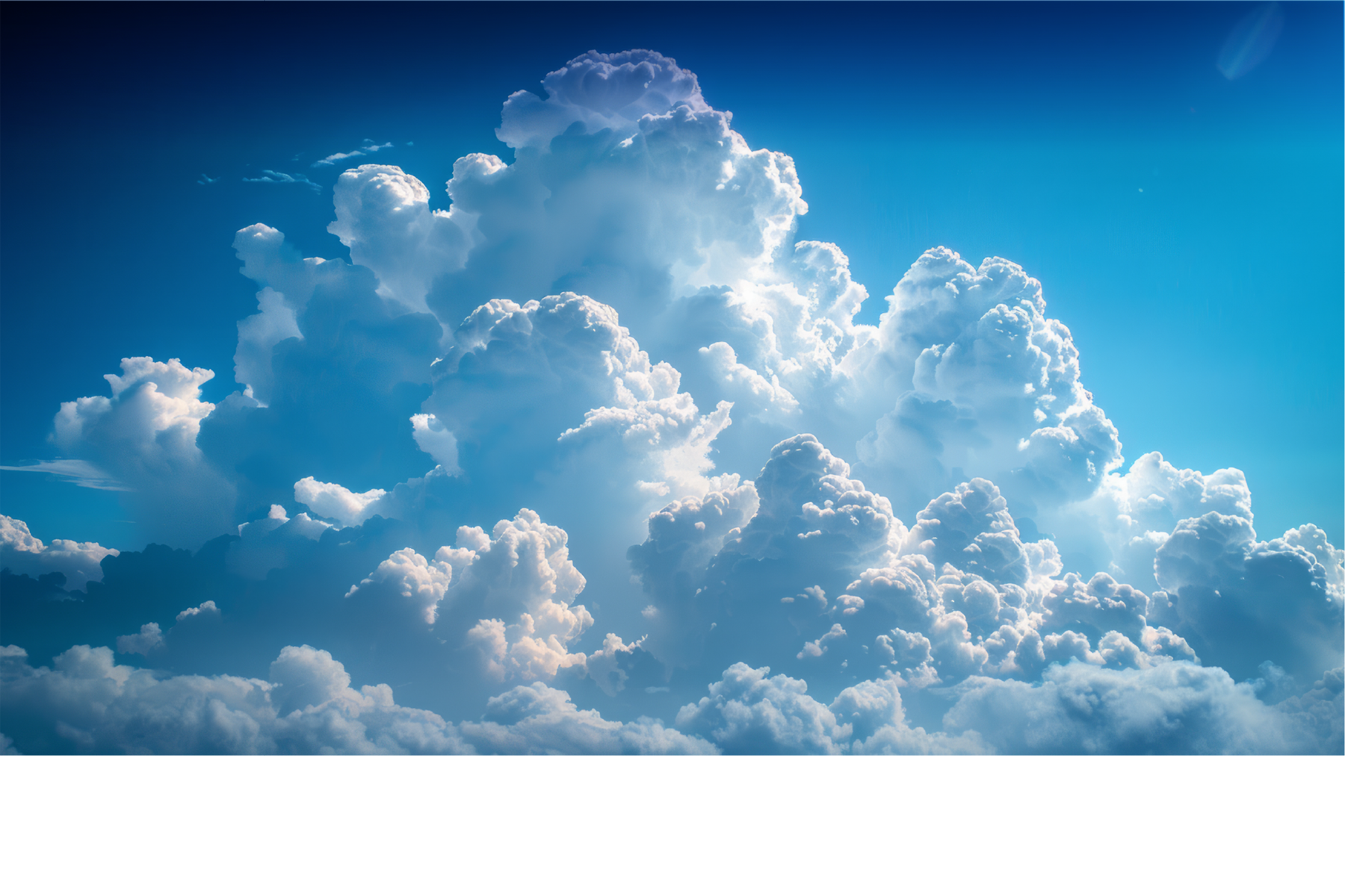 Large, fluffy cumulus clouds illuminated by sunlight against a clear blue sky.